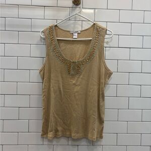 Beaded Tan Sleeveless Top